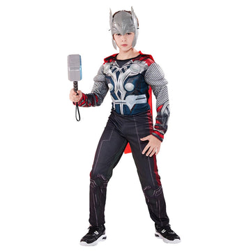 Varuotu Super Hero Costume Kids Muscle Suit Deluxe 4Pcs SuperHero Mask Jumpsuit Cape Hammer Halloween Costume Cosplay Props
