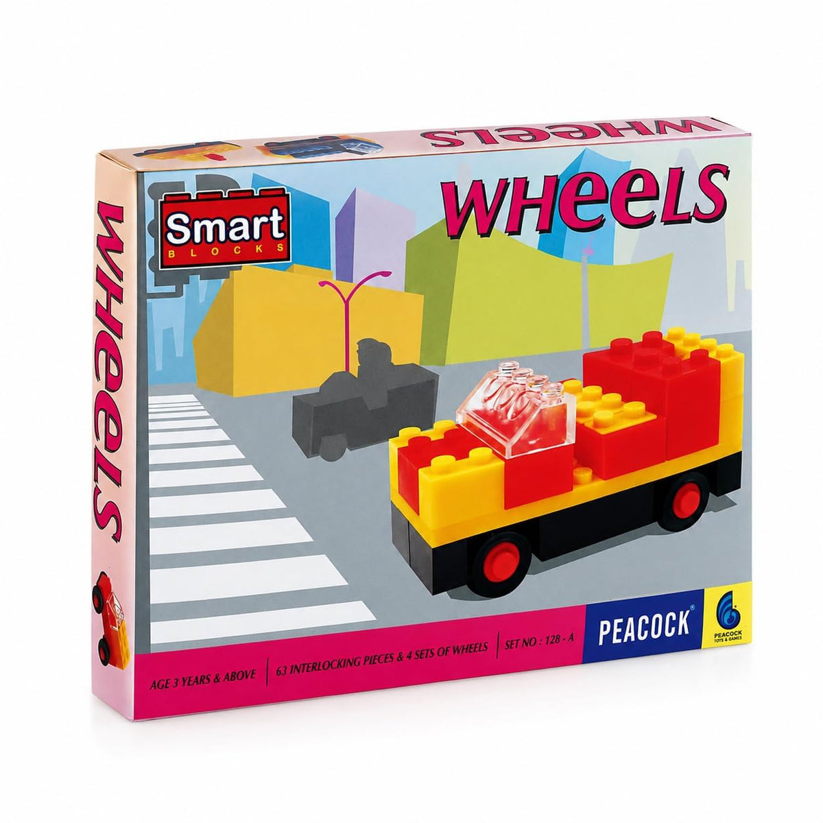 PEACOCK TOYS AND GAMES SB Wheels Building Bricks | Puzzle Toy for Kids 3 to 8 Years | 63 Interlocking Pieces Construction Block 