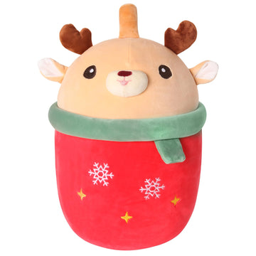 MMguai 14 inch Cute Christmas Deer with Green Scarf,Boba Bubble Tea Plush Soft Pillow Plushies,Large Deer Milk Tea Stuffed Anima