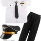 Children Pilot Costume Set Captain Uniform Dress Up For Kids Boys Halloween Cosplay Pretend Role Play Party