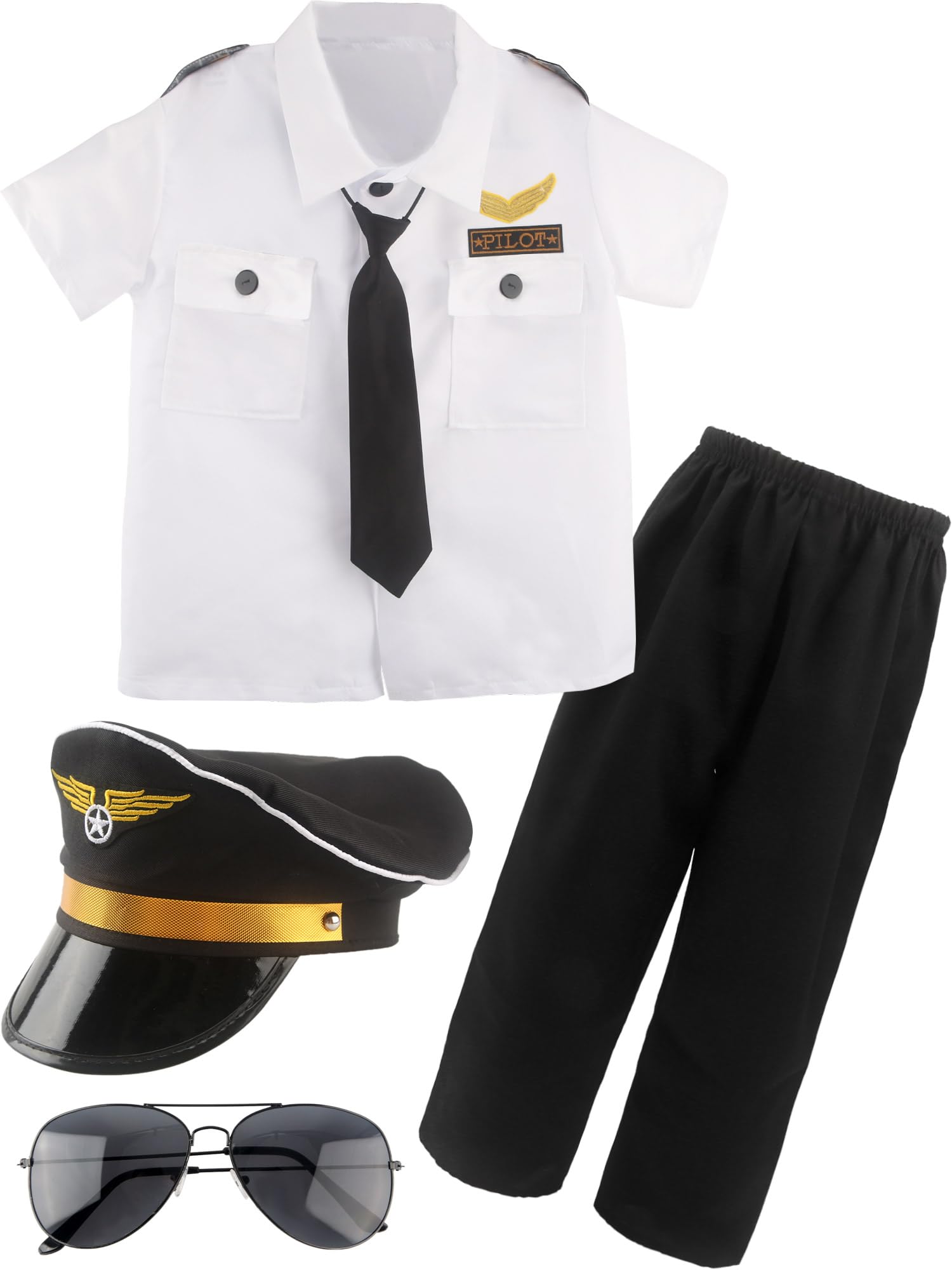 Children Pilot Costume Set Captain Uniform Dress Up For Kids Boys Halloween Cosplay Pretend Role Play Party