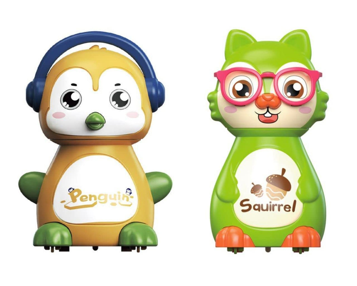 DYOMNIZY Squirrel and Panguin Press and Go Toy for Kids Pack of 2
