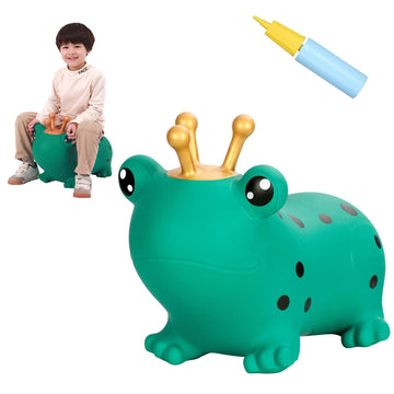 Inpany Green Frog Bouncy Hopper Toys, Toddlers Cute Bouncing Animal Figurine Toys, Sage Green Birthday Party Decorations, Ride On Rubber Bouncer, Outdoor Indoor Baby Gifts For 2 3 4 Year Old Girl Boy