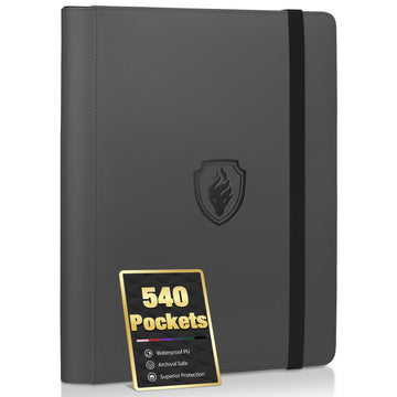 enhanced 9 Pocket Card Binder for 540 Cards  Fabmaker PU Cover Trading Card Binder  Sturdy Card Collection Album  Sleek Card Holder Folders for YuGiOh  MTG  TCG  Game Cards & Sports Cards  Grey