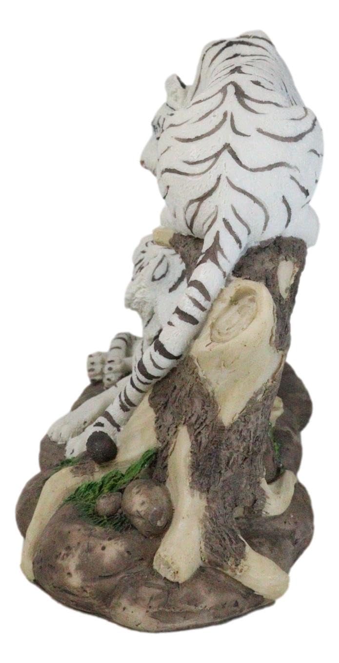 Ebros 9.25' Wide Albino Bengal White Tiger Couple Playing By Curved Tree Branch Statue As Predator Forest Tigers Giant Cats Jungle Frolic Decorative Figurine Perfect For Shelves Desktops Accent