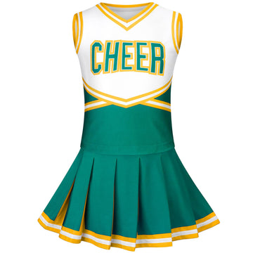 Grajtcin Girls Cheerleader Costume Kids Cheer Uniform Cheerleading Outfit Halloween Fancy Dress For 8-9 Years Hair Bow(140, Gree