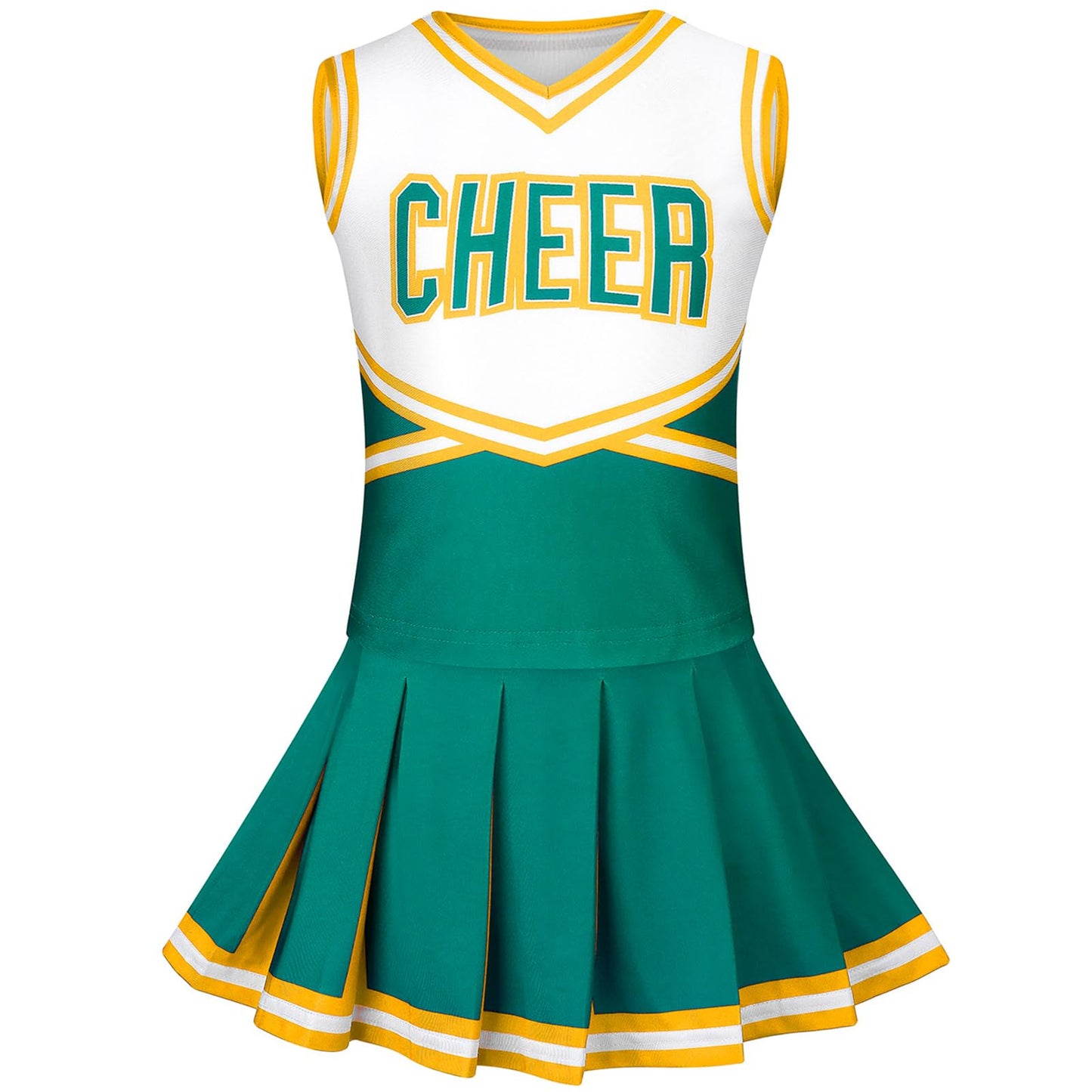 Grajtcin Girls Cheerleader Costume Kids Cheer Uniform Cheerleading Outfit Halloween Fancy Dress For 6-7 Years Hair Bow(130, Gree