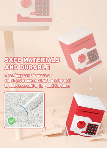 Piggy Bank For Girls Boys Large Electronic Money Coin Banks With Password Protection, Automatic Paper Money Scroll Saving Box, Great Gift For Kids (Red-White)