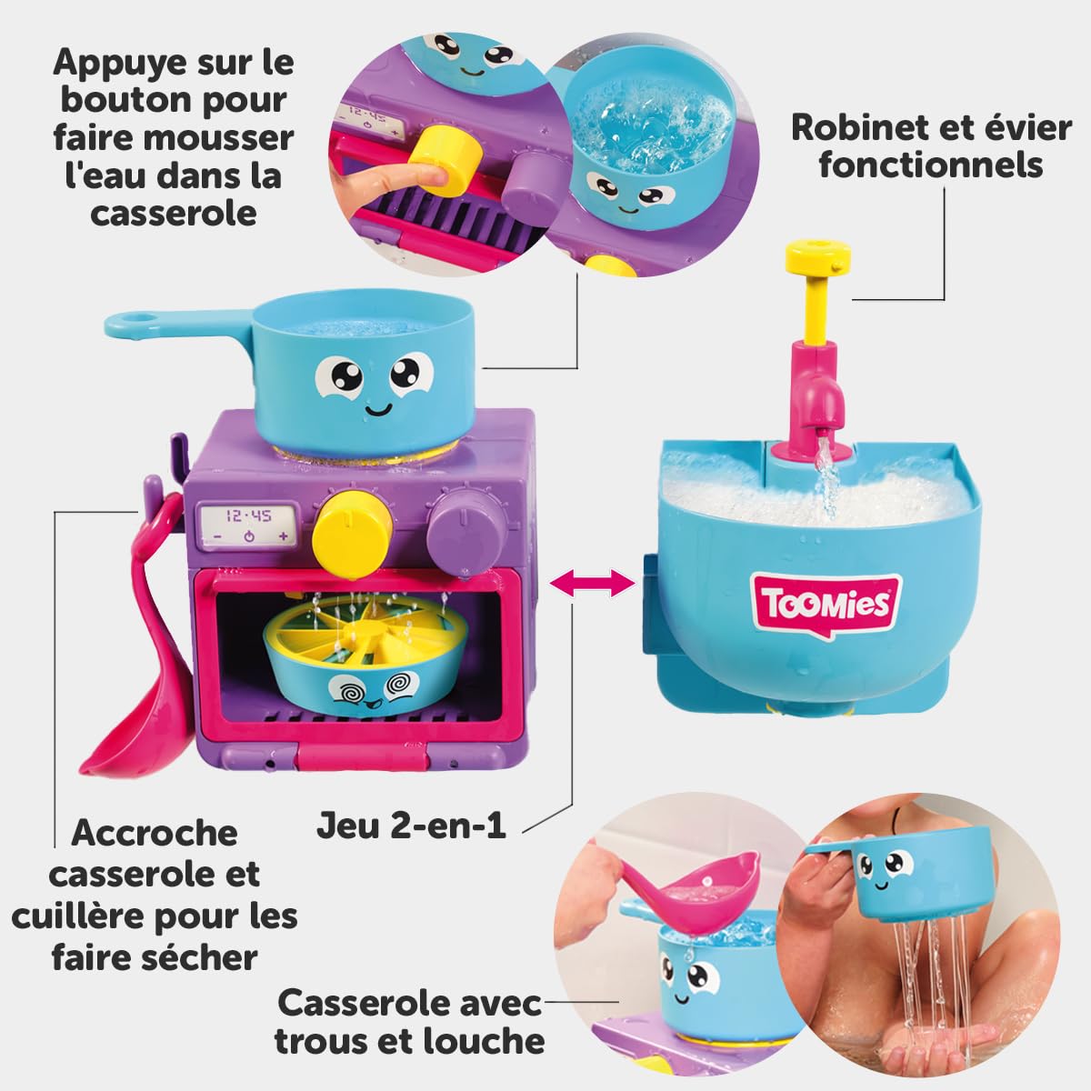 Toomies E73264 Bubble & Bake Bathtime, Bath Toddlers, Kitchen Themed Bubble Making Toy, 2 in 1 Set, Kids Water Play Suitable for