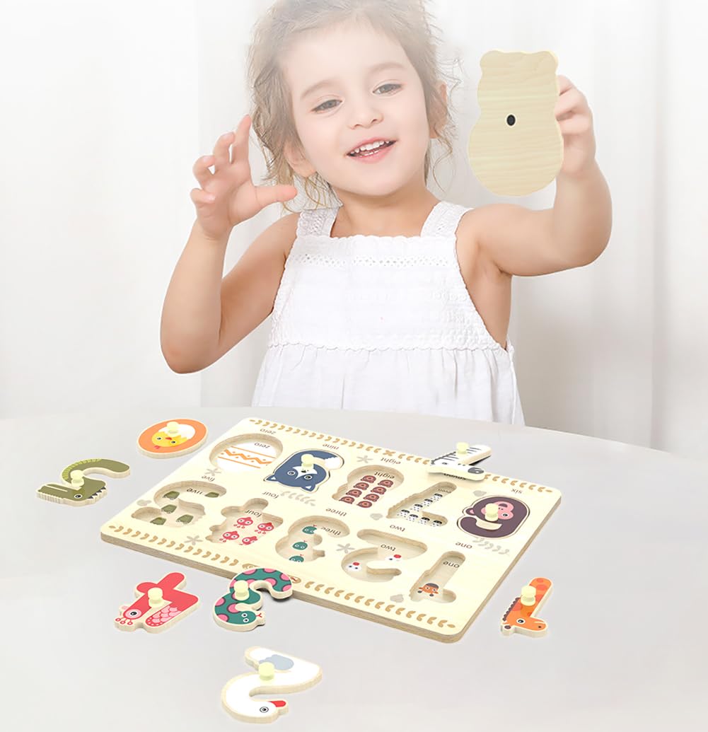 Puzzles For Toddlers 2-4, Wooden Puzzles For Toddlers, Wood Peg Puzzle For Preschool Kids, Number Learning Puzzles Baby Board Puzzle Toys, 1 2 3 Shape Knob Puzzle For Girls Boys 18Months And Up