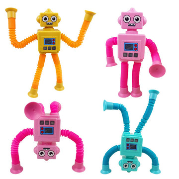 Qingqiu 4 Pack Light Up Robot Suction Cup Pop Tubes Toys Sensory Toys For Kids Boys Girls Toddlers Christmas Stocking Stuffers G