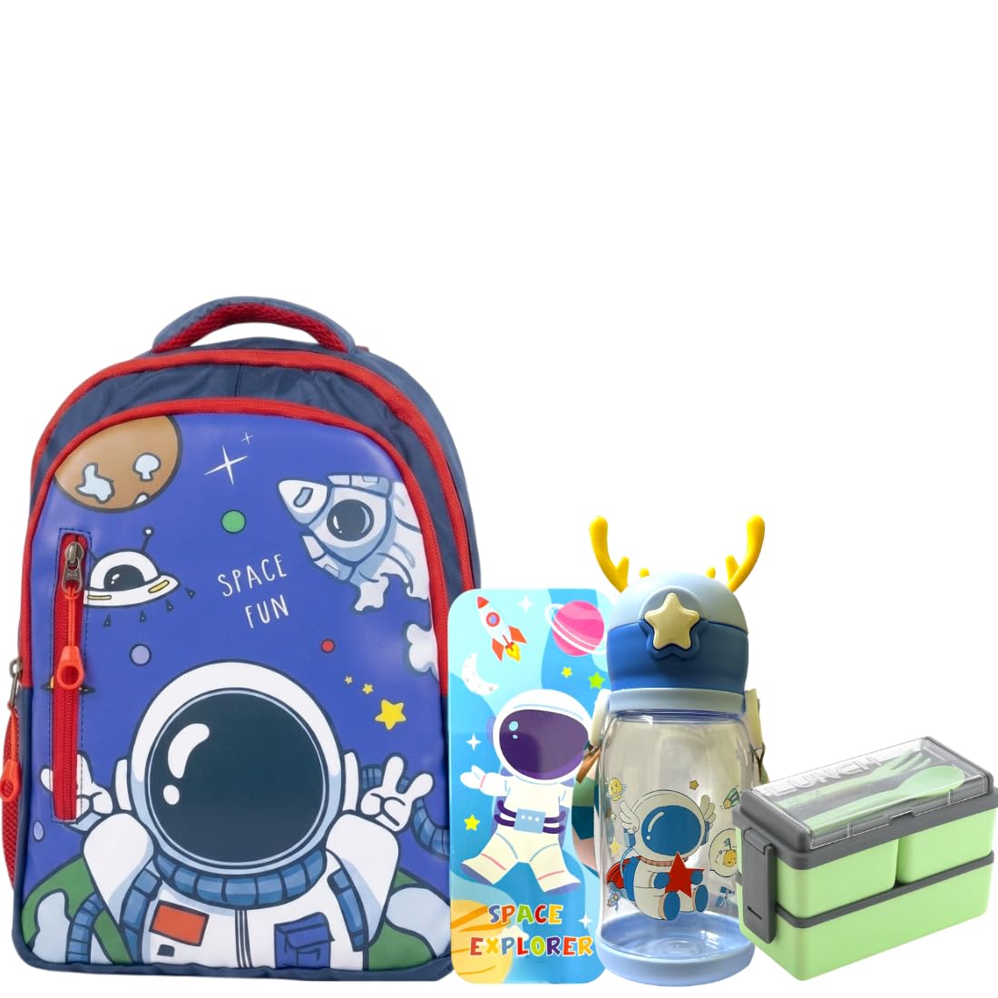 Urban Festivities Space School Bag For Boys Combo Set For Kids Girls Lunch Box Pencil Box Water Bottle For Birthday Girls (Set O