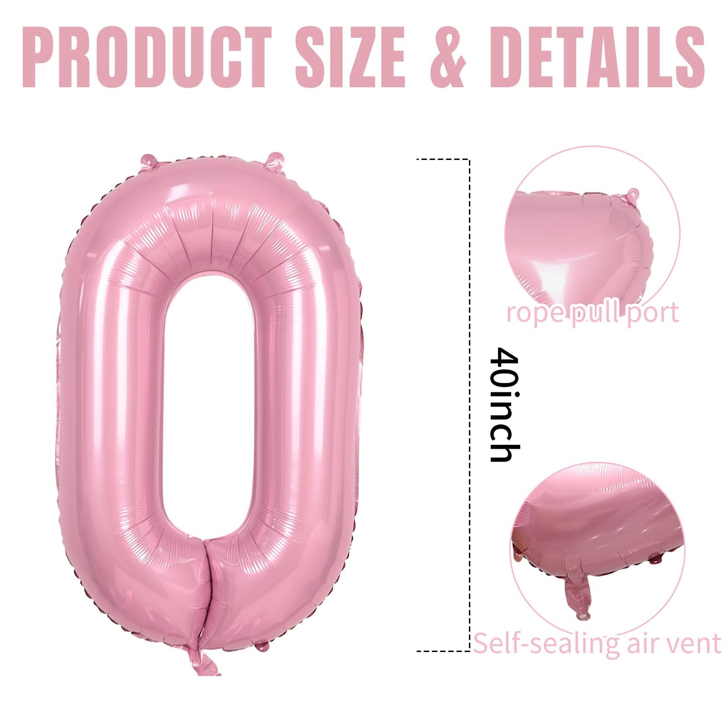 40 Inch Pink One Balloons, Large Letter Balloons for 1st Birthday, One Foil Helium Balloons, Mylar Big Pink Alphabet Balloons, L