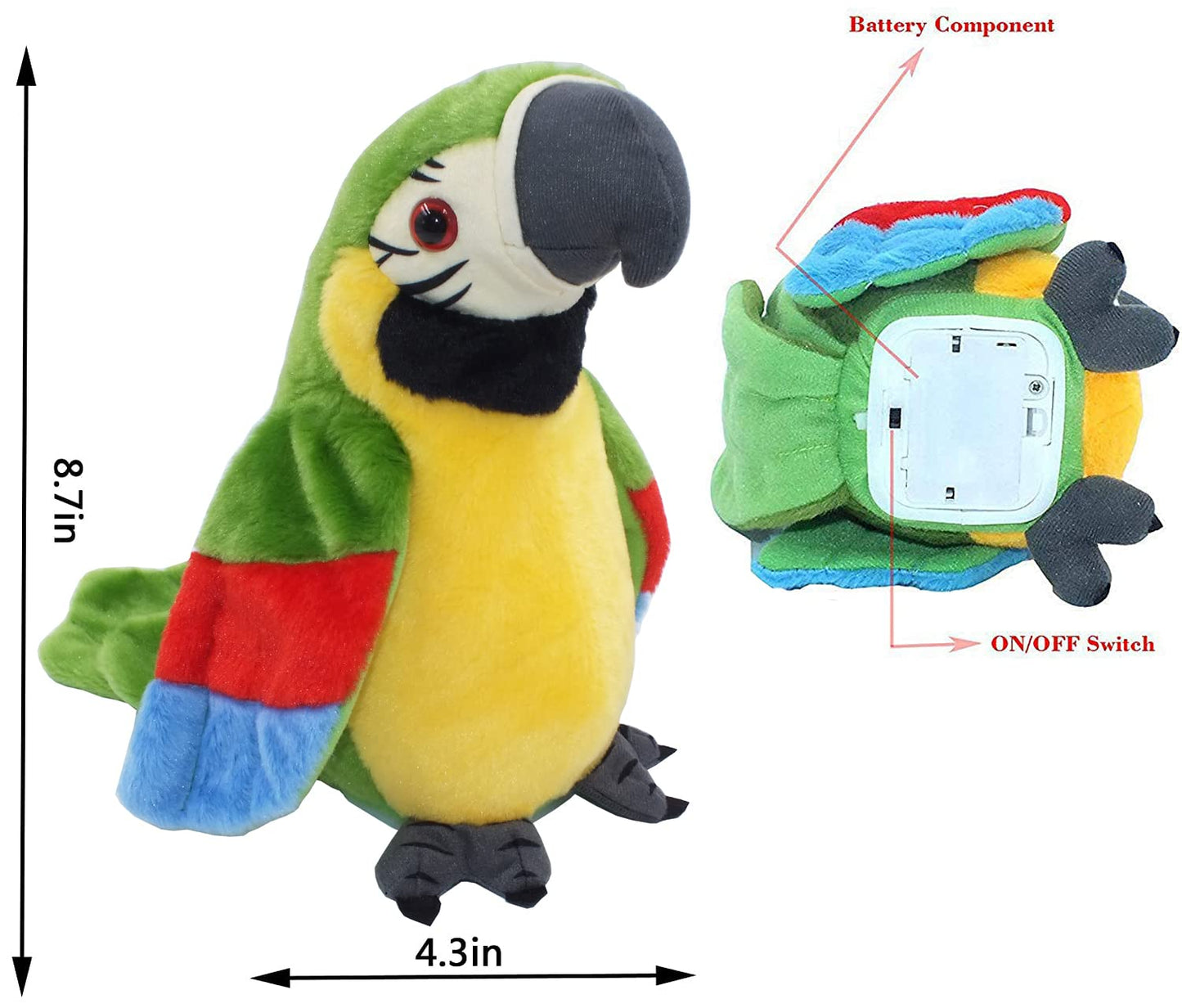 Vincilee Talking Parrot Repeat What You Say Mimicry Pet Toy Plush Interactive Toys Buddy Parrot for Children Gift 4.3 x 8.7inches(Green)