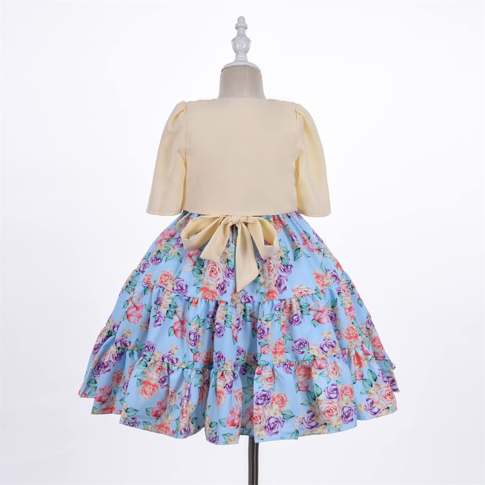 Cosplay Life Floral Dress for Girls and Young mature-themeds Fashion Flower Waistline Kids Party Festival Dress Ages 5-9 Years Old (Blue  5YRS)