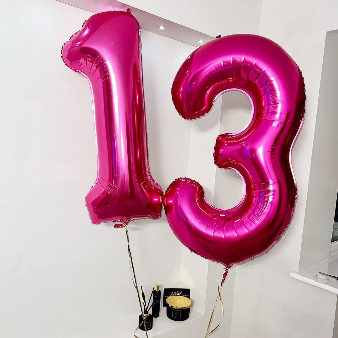 BBPOOL Hot Pink 40 Inch Number 13 Balloon - Foil Mylar for Birthdays & Anniversaries