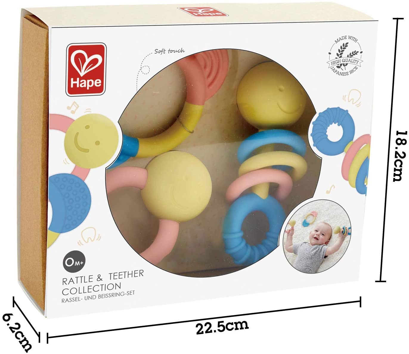 Hape Rattle & Teether Collection | 3-Piece Rattle & Teething Set For Babies, Soft Colors