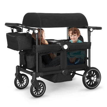 Kinder King Folding Wagon Stroller for 2 Kids  All-Terrain Baby Stroller Wagon Outdoor  Removable Canopy 2 Seater  Adjustable Handle  Shock-Absorbing Wheel  Detachable Tray  Parent Organizer  Black