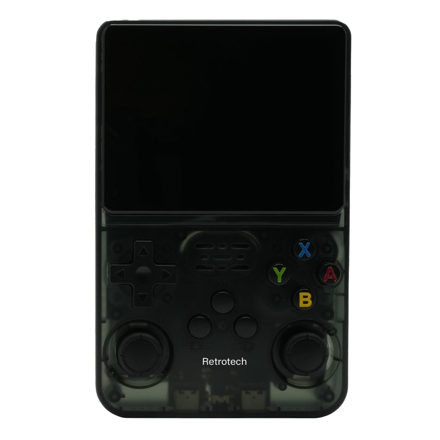 Retrotech R36S Handheld Video Game Console - 15000 Built-in Games, Black Transparent, Plastic Design