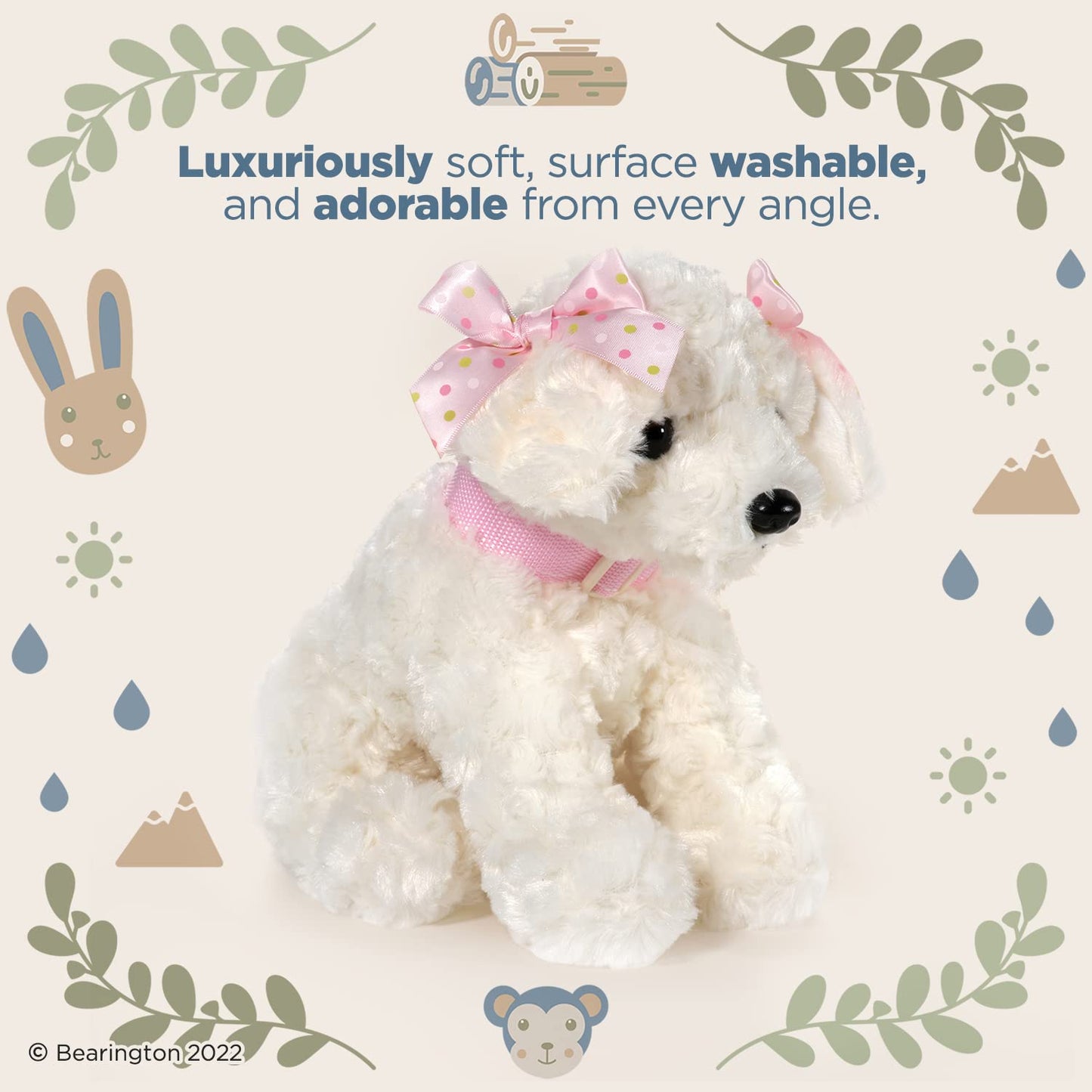 Bearington Sassy Plush Stuffed Animal White Puppy Dog 10 Inches