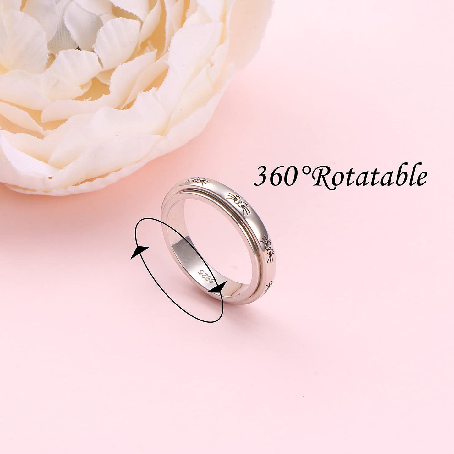 Hoohwe Spinner Rings For Anxiety,S925 Sterling Silver Fidget Anxiety Worry Relieving Boredom Adhd Autism Band Rings For Women (3