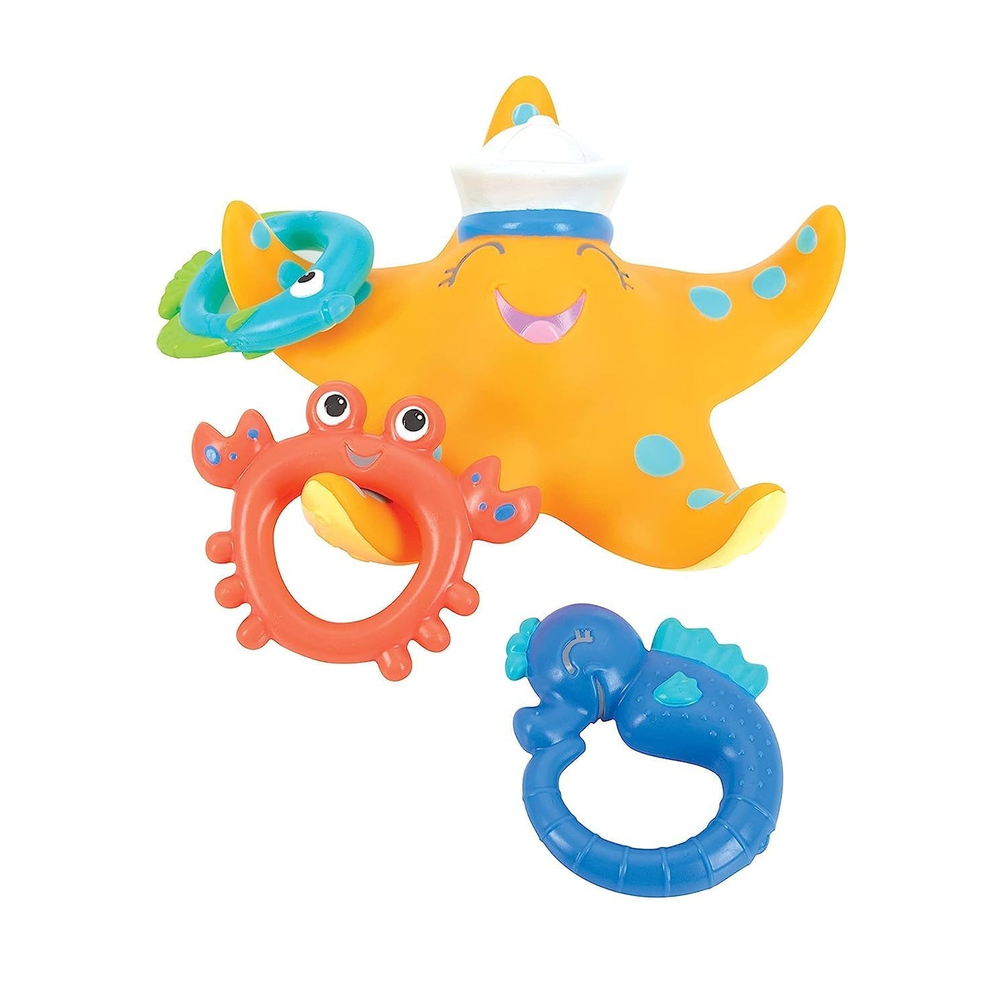 Nuby Floating Purple Octopus With 3 Hoopla Rings And Nuby Starfish Ring Toss Bath Toy With 3 Toss Rings