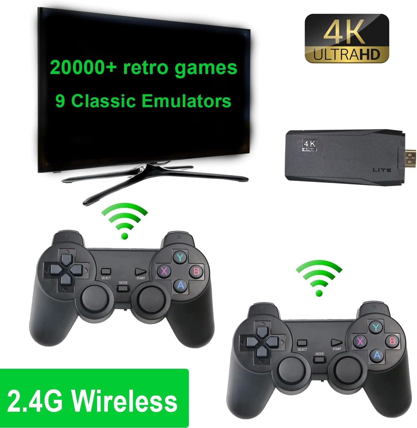 2024 New Wireless Retro Game Console,Retro Stick Game,Wireless Retro Play Game Dongle,4K Hd Plug And Play Retro Arcade Tv Gaming