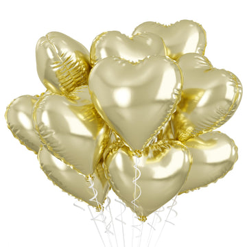 Light Gold Heart Balloons, 18 Inch Pastel Gold Heart Shape Balloons Foil, 10 Pcs Gold Heart Foil Balloons Love Balloon Helium Fo