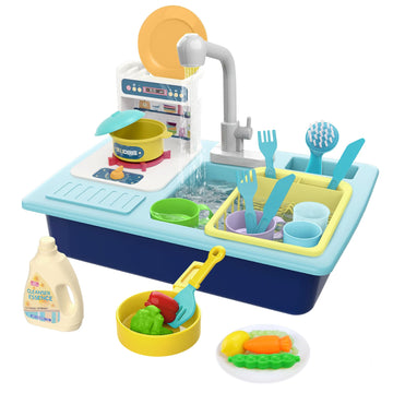 Funmission Play Kitchen Sink Toys, Children Electric Dishwasher Play Sink With Running Water, Play Kitchen Accessories, Upgraded