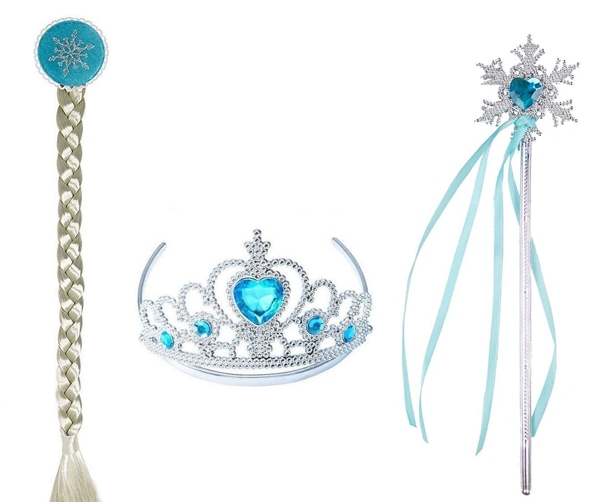 FancyDressWale Party Favour Princess Snowflake Accessories Set Crown Tiara,Braid and Wand for Girls 310 Years/Return Gifts (Els