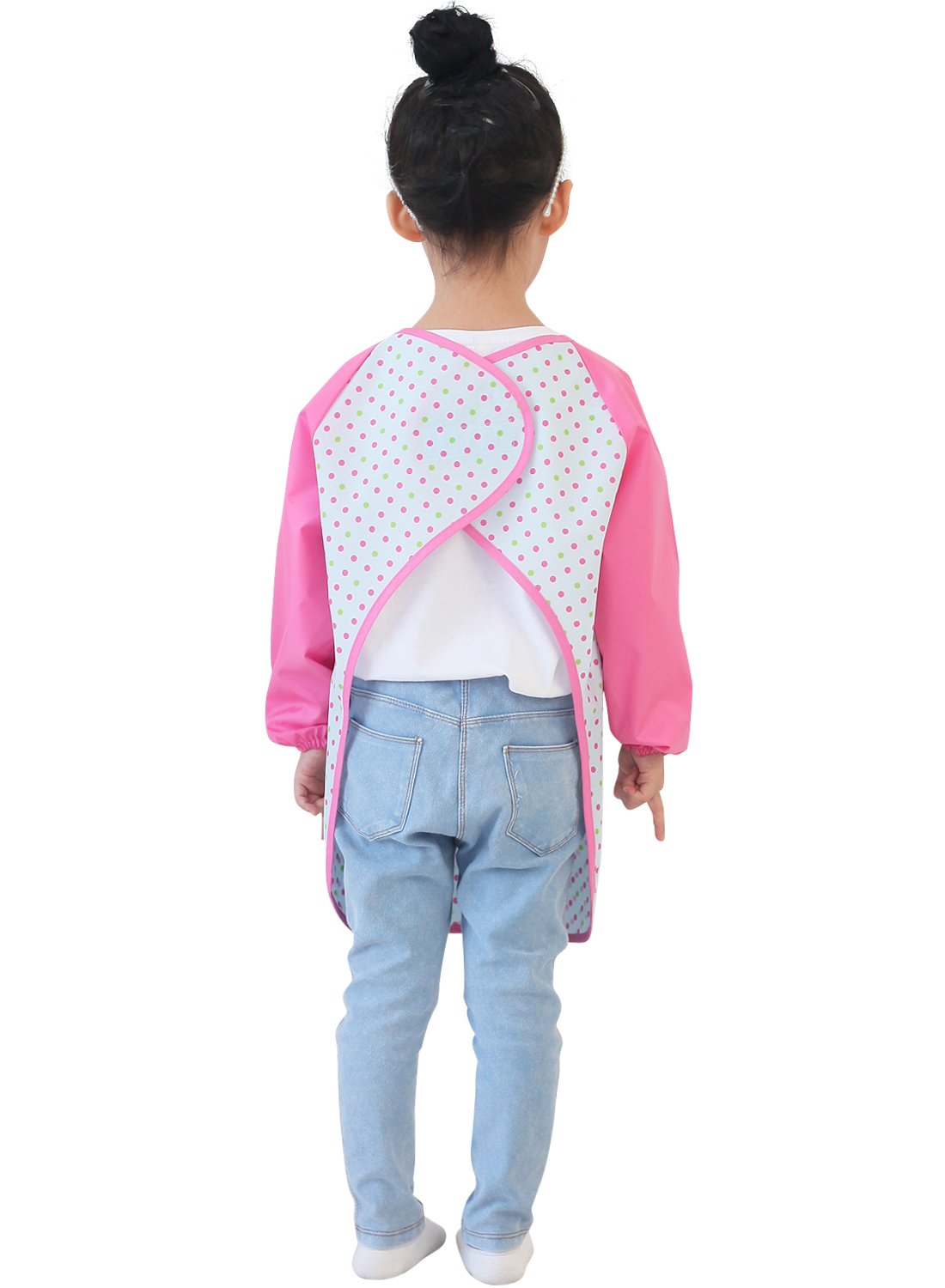 Plie Waterproof Kids Art Smocks 37 Colors (Age 1-10, S-XXL size), Blue&Green Dot (30-S)