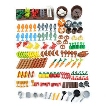 BAENRCY 180pcs Food Building Blocks Kitchen Sencery Accessories Food Set Building Bricks Kit DIY Building Set Compatible All Maj