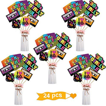 24 Pieces 80'S Retro Decorations 1980'S Centerpiece Sticks Baby Shower Or Birthday Party Centerpiece Sticks Table Toppers Photo Booth Props