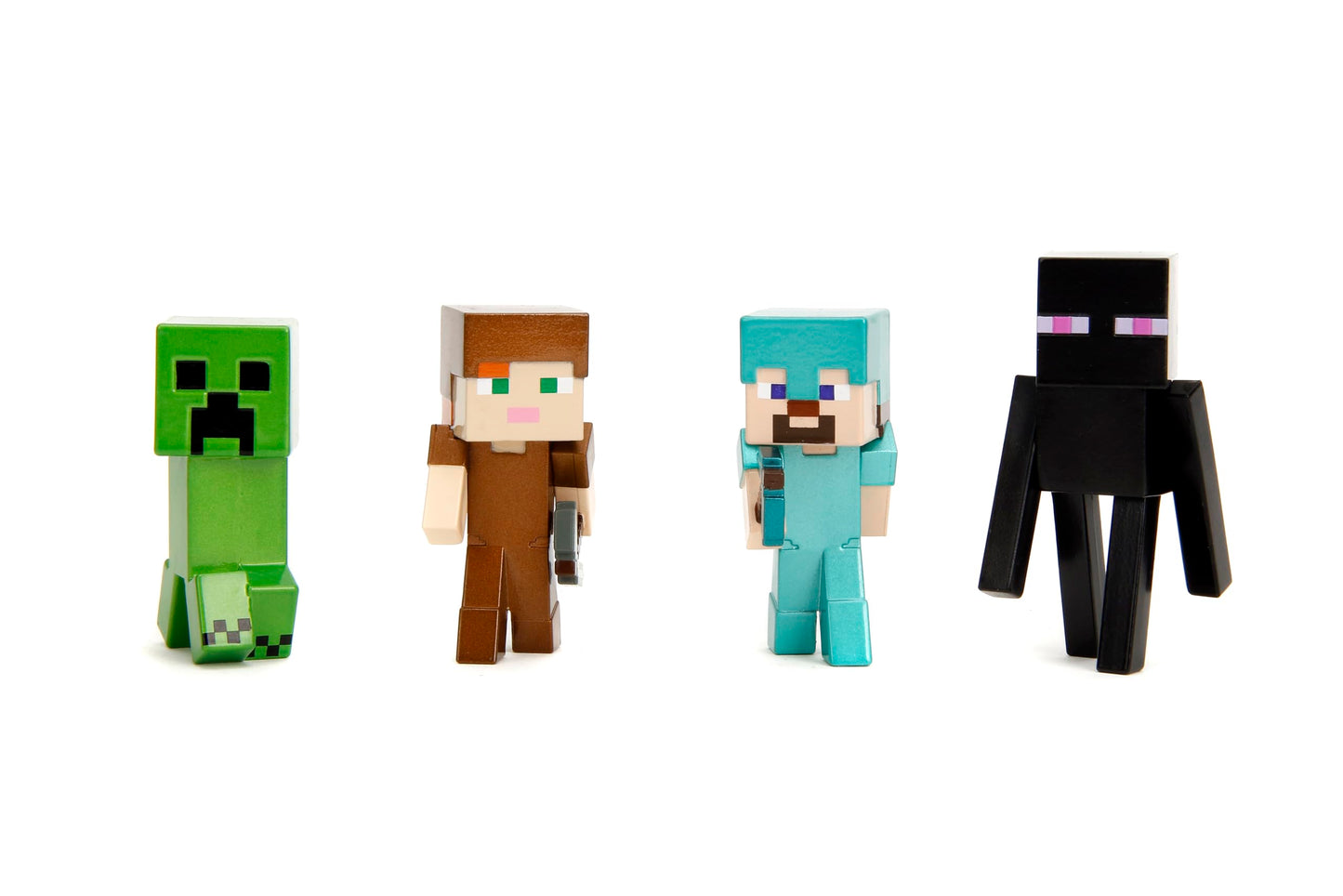 Jada Minecraft 2.5 MetalFigs 4-Pack - Includes Steve in Diamond protective covering  Alex in Leather protective covering  Enderman & Creeper