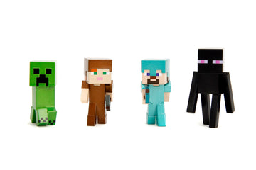 Jada Minecraft 2.5 MetalFigs 4-Pack - Includes Steve in Diamond protective covering  Alex in Leather protective covering  Enderman & Creeper