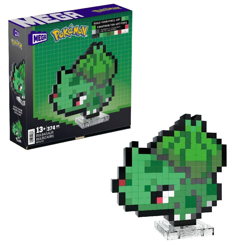 Mega Pok?mon Bisasam Retro Look - 15 cm Buildable with Pixel Art Stones - Includes Wall Mounted Base for mature-themed Lovers and Collectors  HTH75