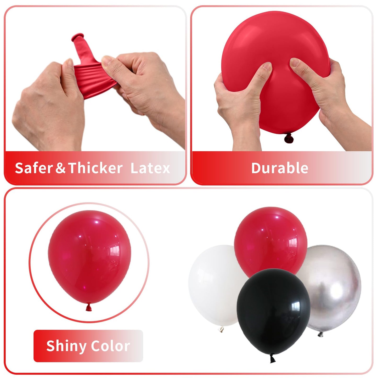 Red And Black Balloons, 60 Pcs Red Black And White Balloons Set With Metallic Silver Balloons, 12 Inch Red And Silver Balloons F