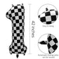 Eoopoon 42 Inch Checkered Number Balloon 7, 7th Race Car Flag Birthday Party Supplies for Boys Girls, Large Black and White Numb