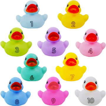 10 Pack: Numbers Counting Rubber Ducks Colorful Bath Toys - 1, 2, 3 Learn To Count Numeracy Early Learning Educational Bathtime Squeak Duckies Bathtub Set For Kids, Toddlers