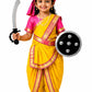 Raj Costume Traditional Indian Saree Costume for Girls with Black Blouse (Rani Laxmi Bai Yellow, 32Size_89Year)
