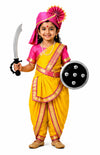 Raj Costume Traditional Indian Saree Costume for Girls with Black Blouse (Rani Laxmi Bai Yellow, 32Size_89Year)