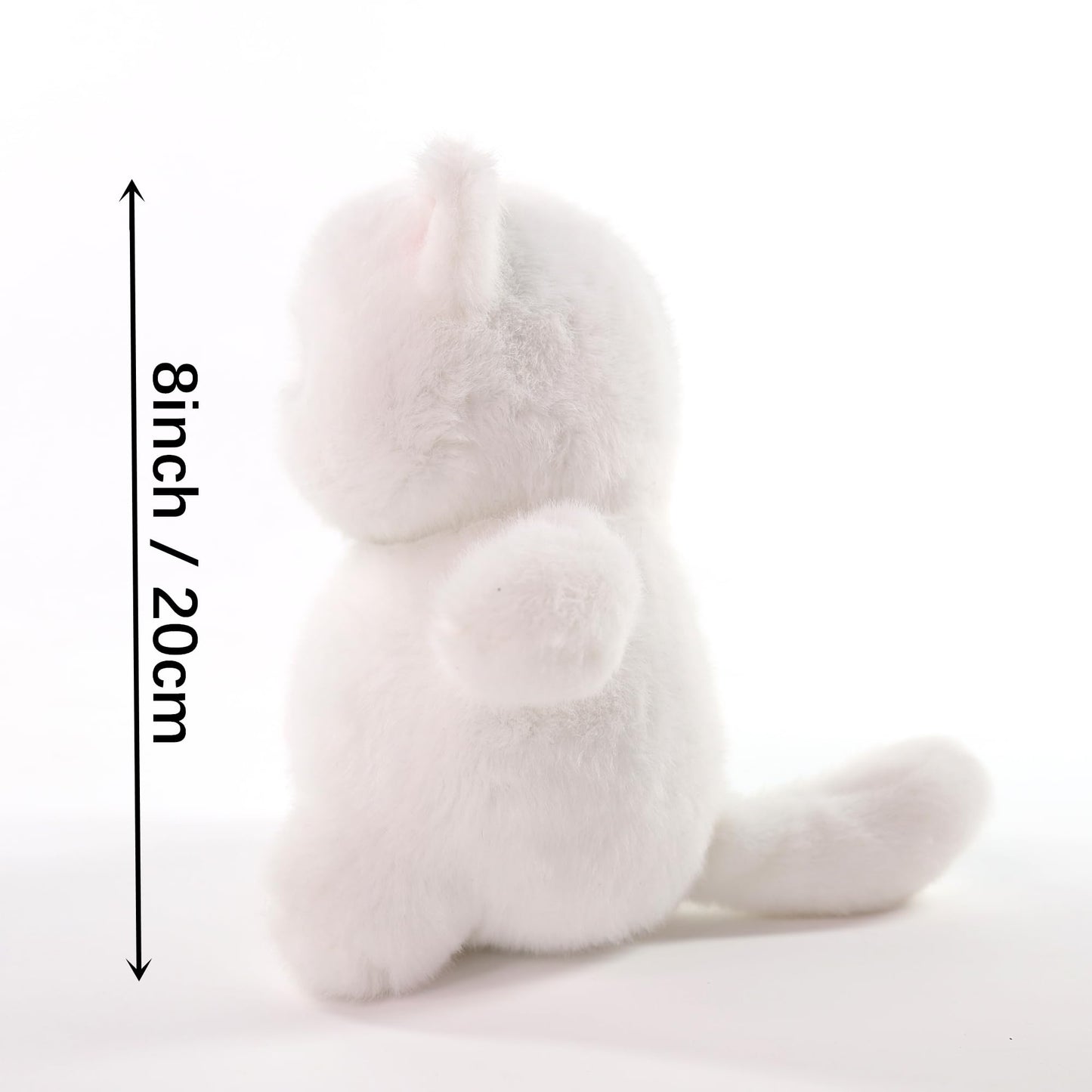 Sew Butiful 8' White Cat Stuffed Animal Plush Toy, Cat Plush Cute Plushies For Animal Themed Parties Teacher Student Award, Animal Toys For Baby, Boy, Girls, Great For Nursery, Room Decor, Bed
