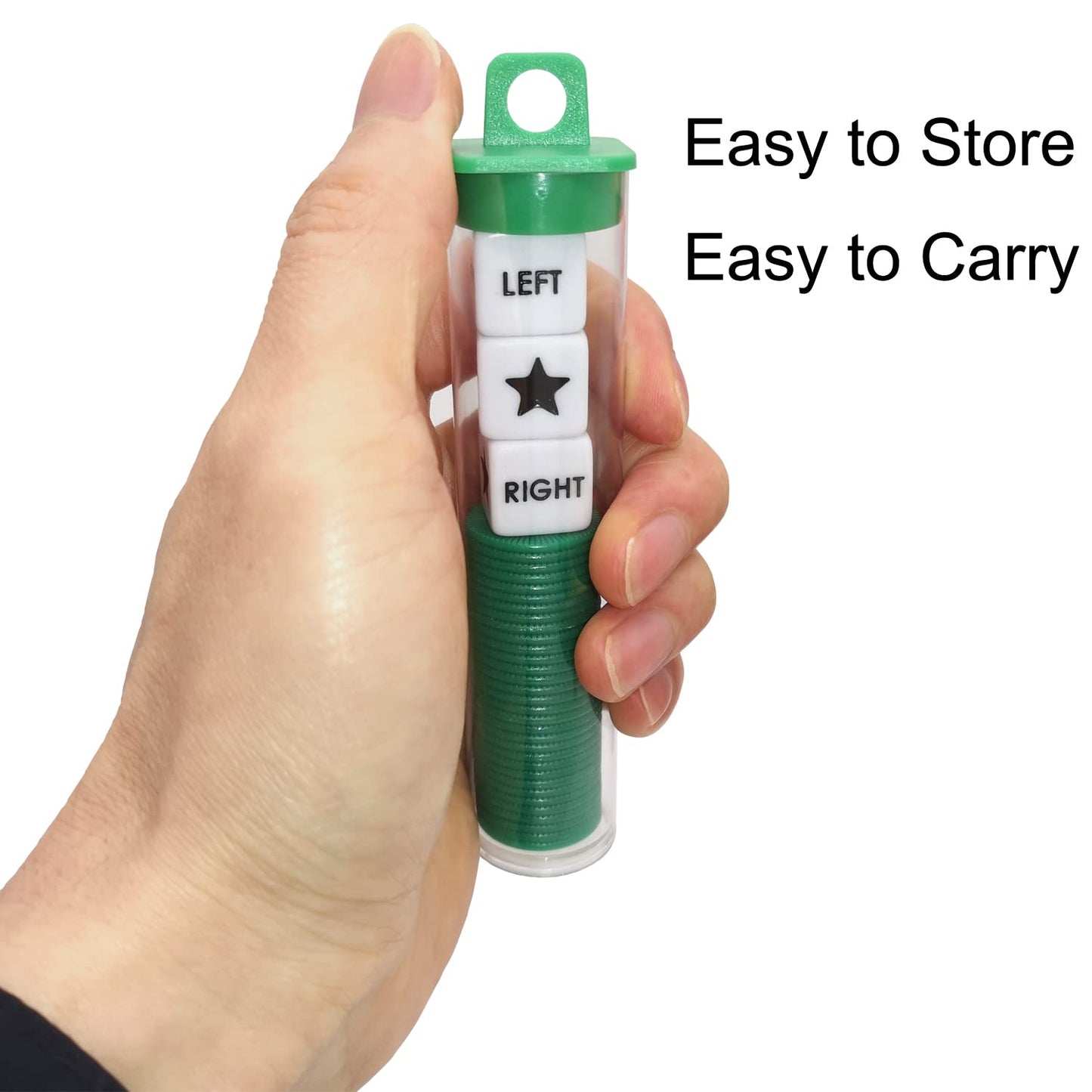 Ahoper Left Right Center Dice Game Prime Set Bundle With 3 Dices + 36 Chips. Round Tube Storage Is Very Convenient For Travel. Easy To Store, Carry Around. (Green)