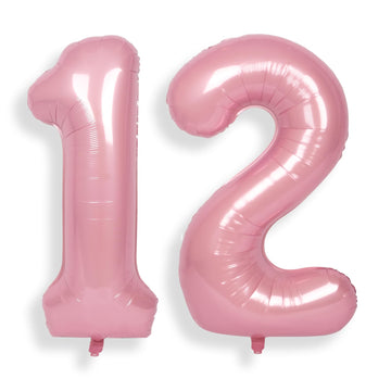 Suwen 40 Inch Pink Large 12 Number Balloons Big Foil Helium Number Balloons 0-9 Jumbo Happy 12Th Mylar Birthday Party Decoration