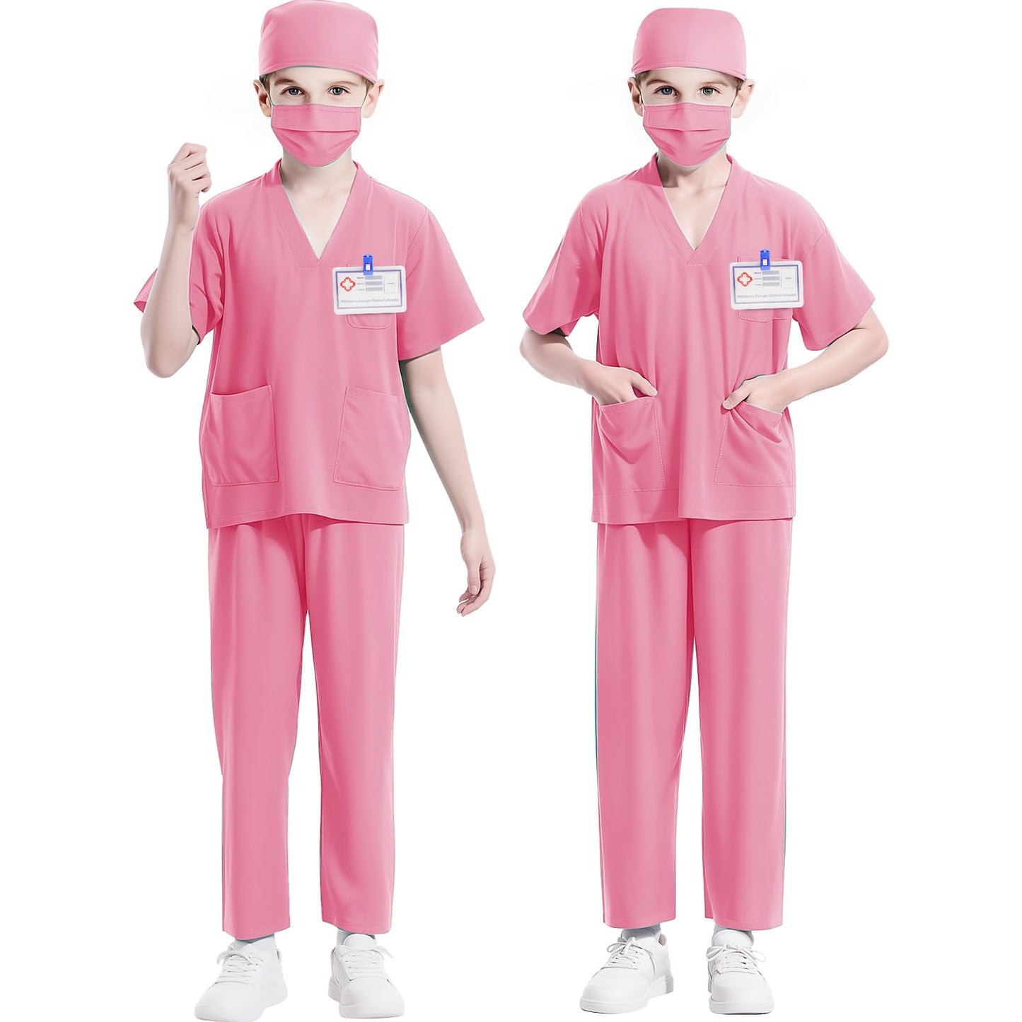 Mizzuco Doctor Costume For Kids,Toddler Nurse Scrubs Halloween Dress Up Cosplay For Boys Girls 3-12 Years (Pink, Xxxl-160Cm/10-1