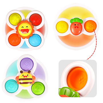 Alasou 3Pcs Pop Up Suction Cup Spinner Toys For 1 Year Old Boy Girl|Novelty Spinning Tops Toddler Toys Age 1-2|Sensory Baby Bath Toys For Toddlers 1-3|6 12 18 Months Boy Birthday Gift For Infant