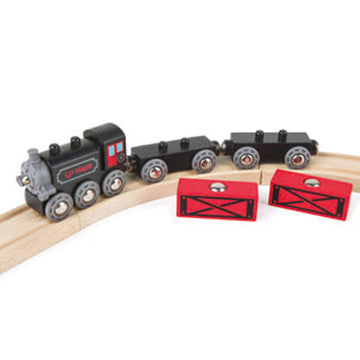 Hape Steam-Era Freight Train | Classic Black & Red Childrens Locomotive Toy with Unloadable Freight Wagons