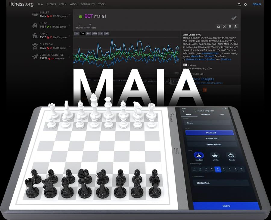 Chessnut Evo AI Chessboard - Built-in Maia Engine, Full Piece Recognition, 21.17" x 13.25", Wood, Model CE100