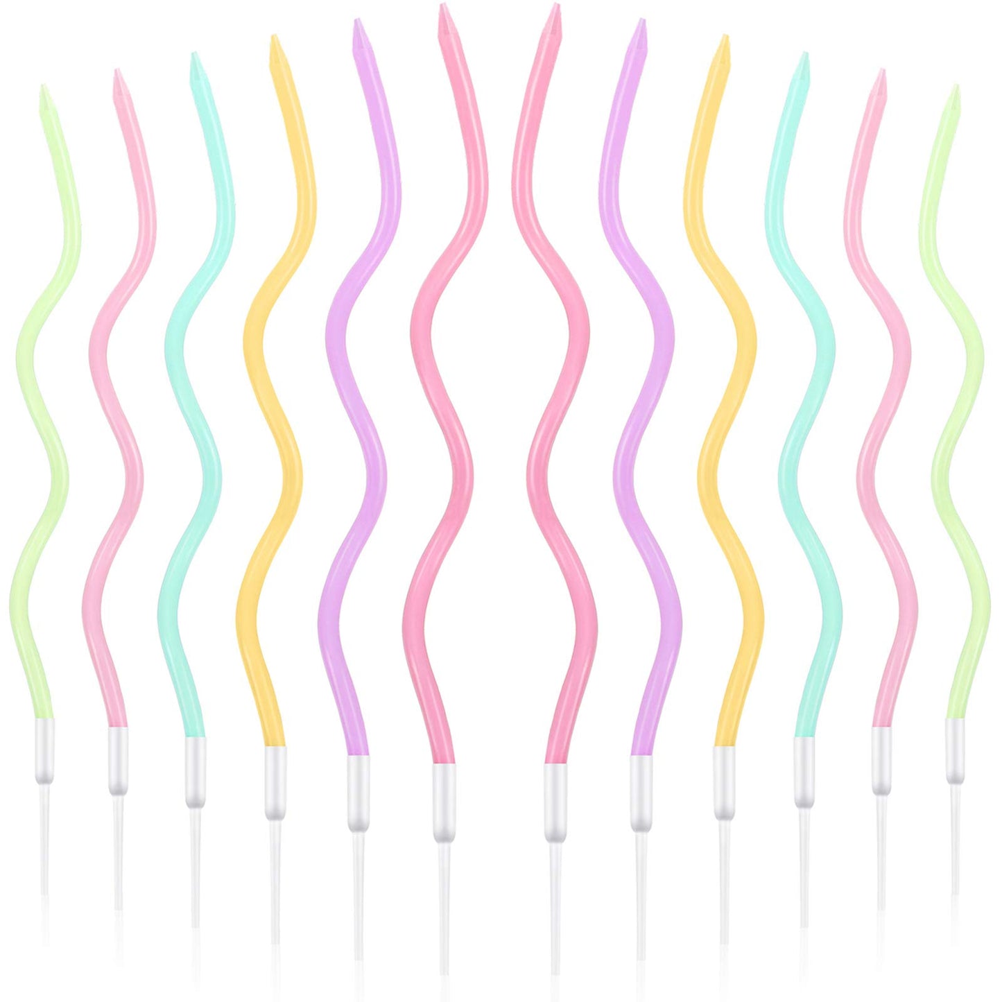 BBTO 12 Pcs Twisted Birthday Candles Spiral Metallic Cupcake Thin Long Cake Candles with Holders for Birthday Wedding Party(Colo