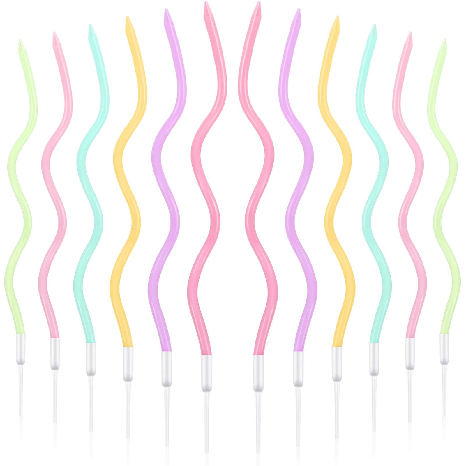 BBTO 12 Pcs Twisted Birthday Candles Spiral Metallic Cupcake Thin Long Cake Candles with Holders for Birthday Wedding Party(Colo